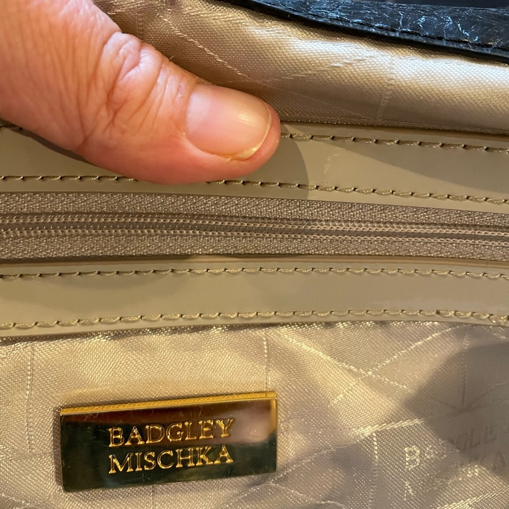 Badgley Mischka black and gold studded Holly bag calf hair, no tears or stains